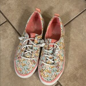 Like NEW Sperry 7 Pink Floral Canvas Sneakers